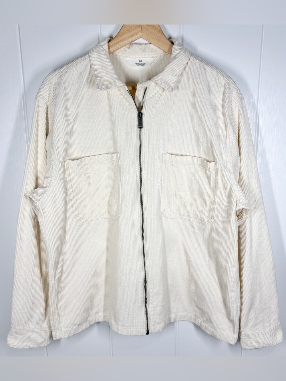 H&M Youth Boys Ivory Corduroy Jacket Size 20 Full Zip Collared